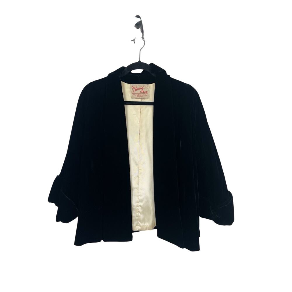 vintage black velvet evening coat Junior Shop label from The J.L. Hudson Co